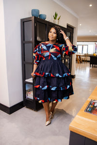 Navy Tiered Ankara Dress