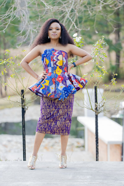 Multicolour Peplum Two Piece Set