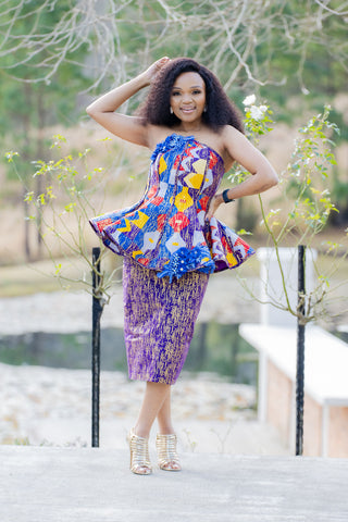Multicolour Peplum Two Piece Set