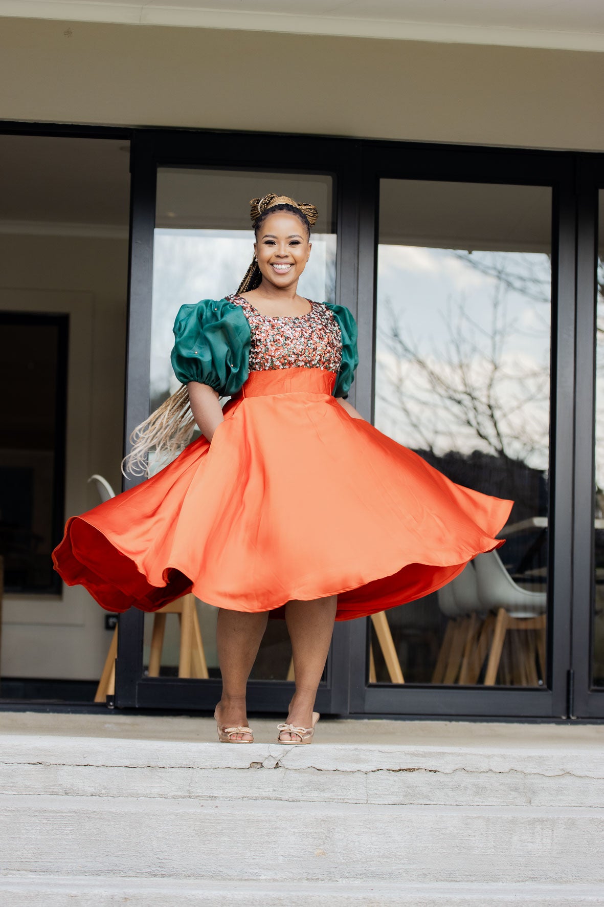 Burnt Orange & Green Sequin Dress