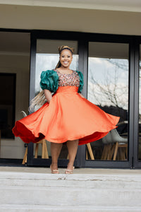 Burnt Orange & Green Sequin Dress