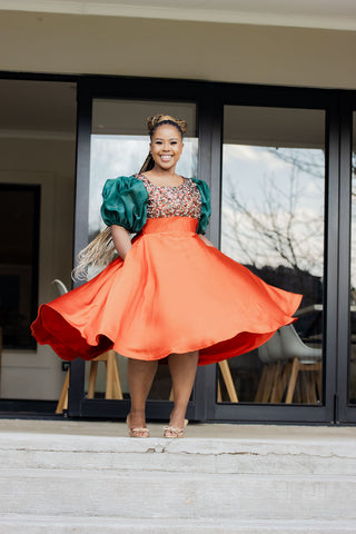 Burnt Orange & Green Sequin Dress