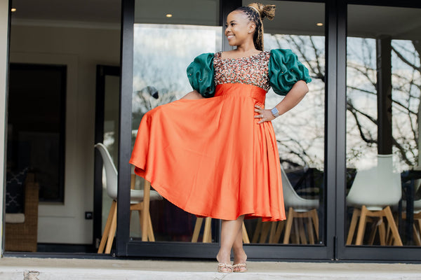 Burnt Orange & Green Sequin Dress