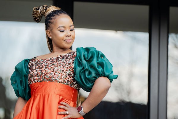 Burnt Orange & Green Sequin Dress