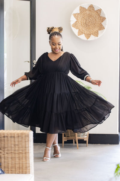 Black Midi Empire Dress