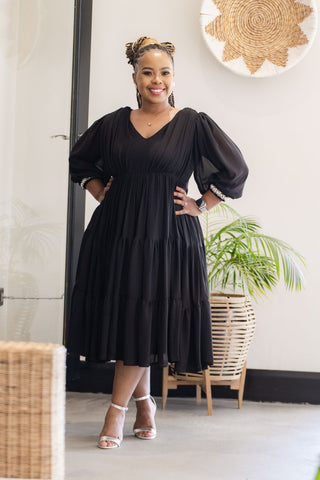 Black Midi Empire Dress