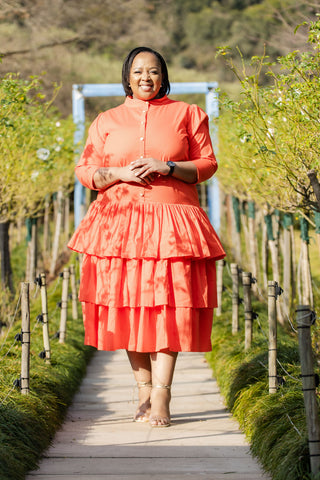 Orange Tiered Shirt Dress