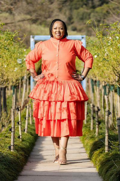 Orange Tiered Shirt Dress