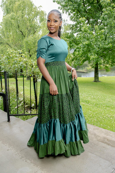 Green Tiered Shweshwe Dress