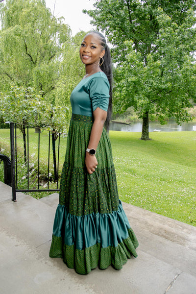 Green Tiered Shweshwe Dress