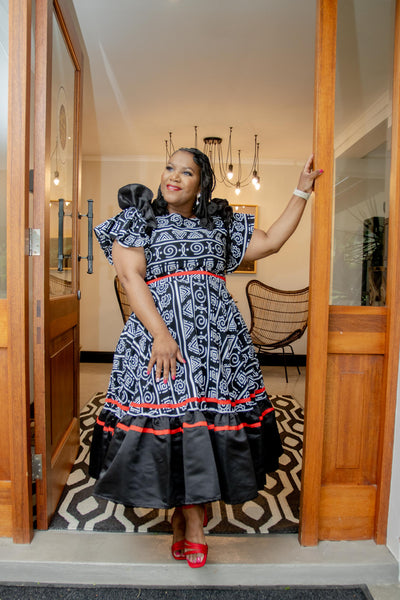 Black, White & Red Ankara Dress