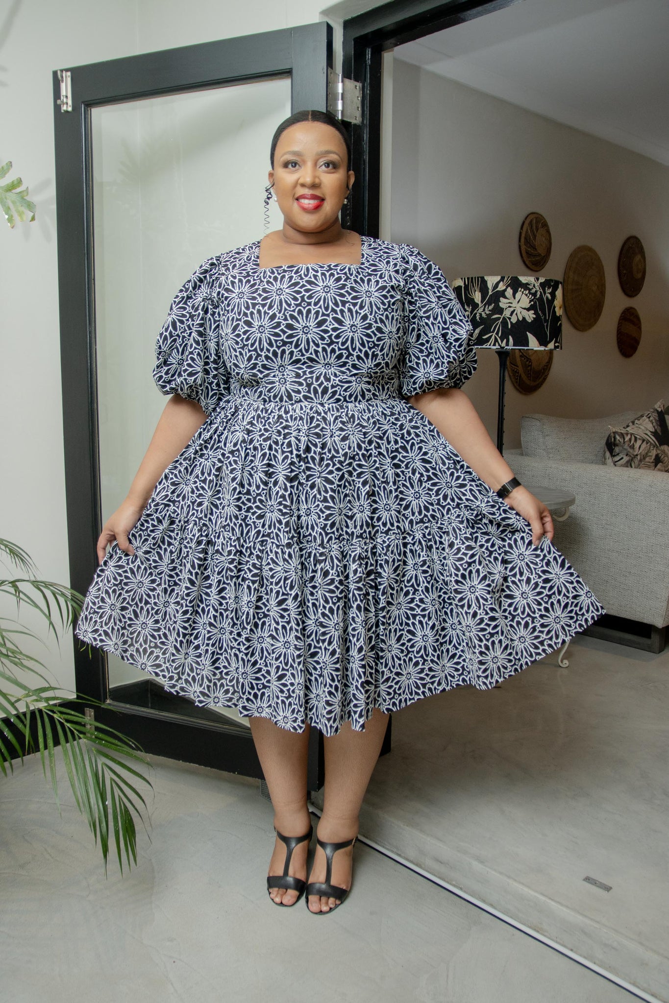 Black Floral Midi Dress