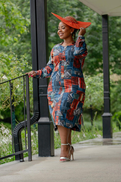 Abstract Printed Shirt Dress