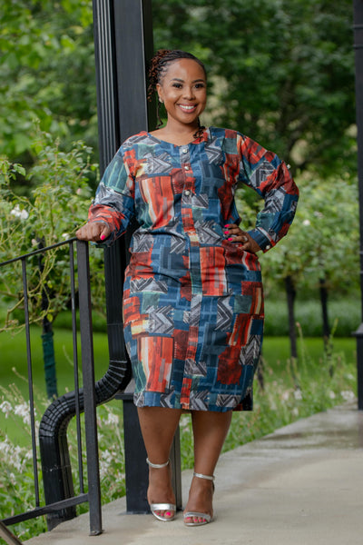Abstract Printed Shirt Dress