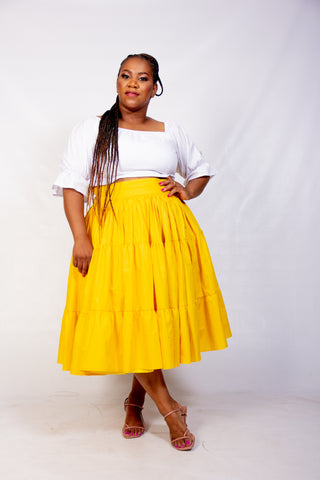 White Crop & Yellow Cotton Skirt